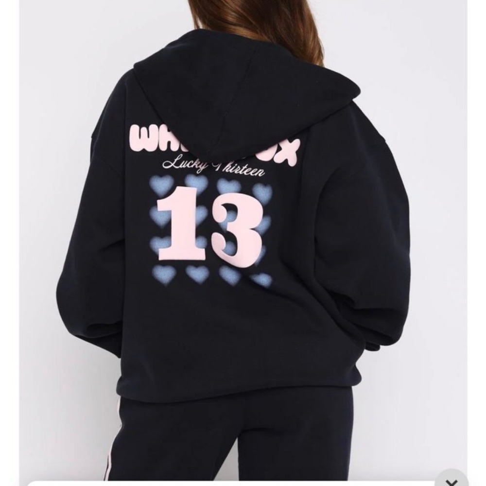 White fox Hoodie with Pink and Blue Graphics